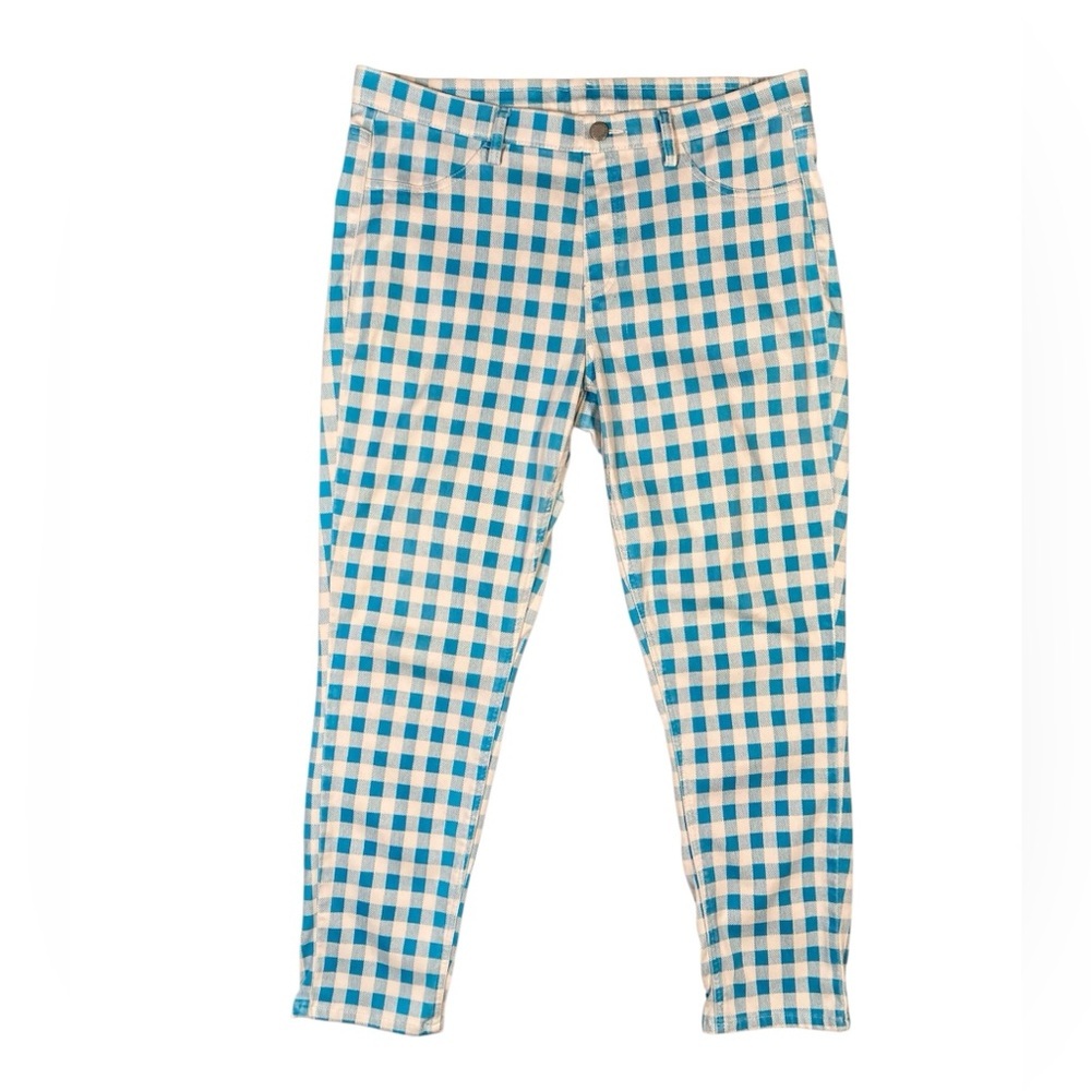 Uniqlo Gingham Capris Leggings Blue White Size XL​